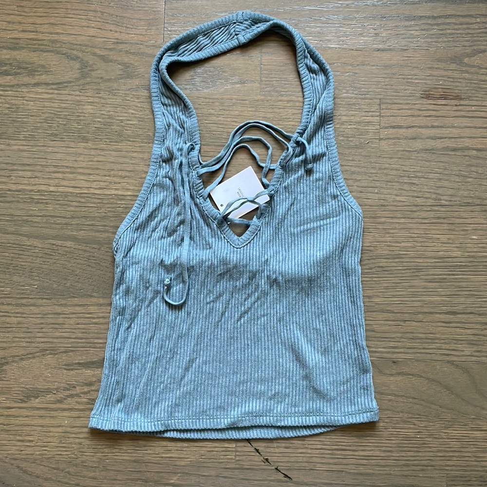 Urban Outfitters | blue ribbed lace up halter top